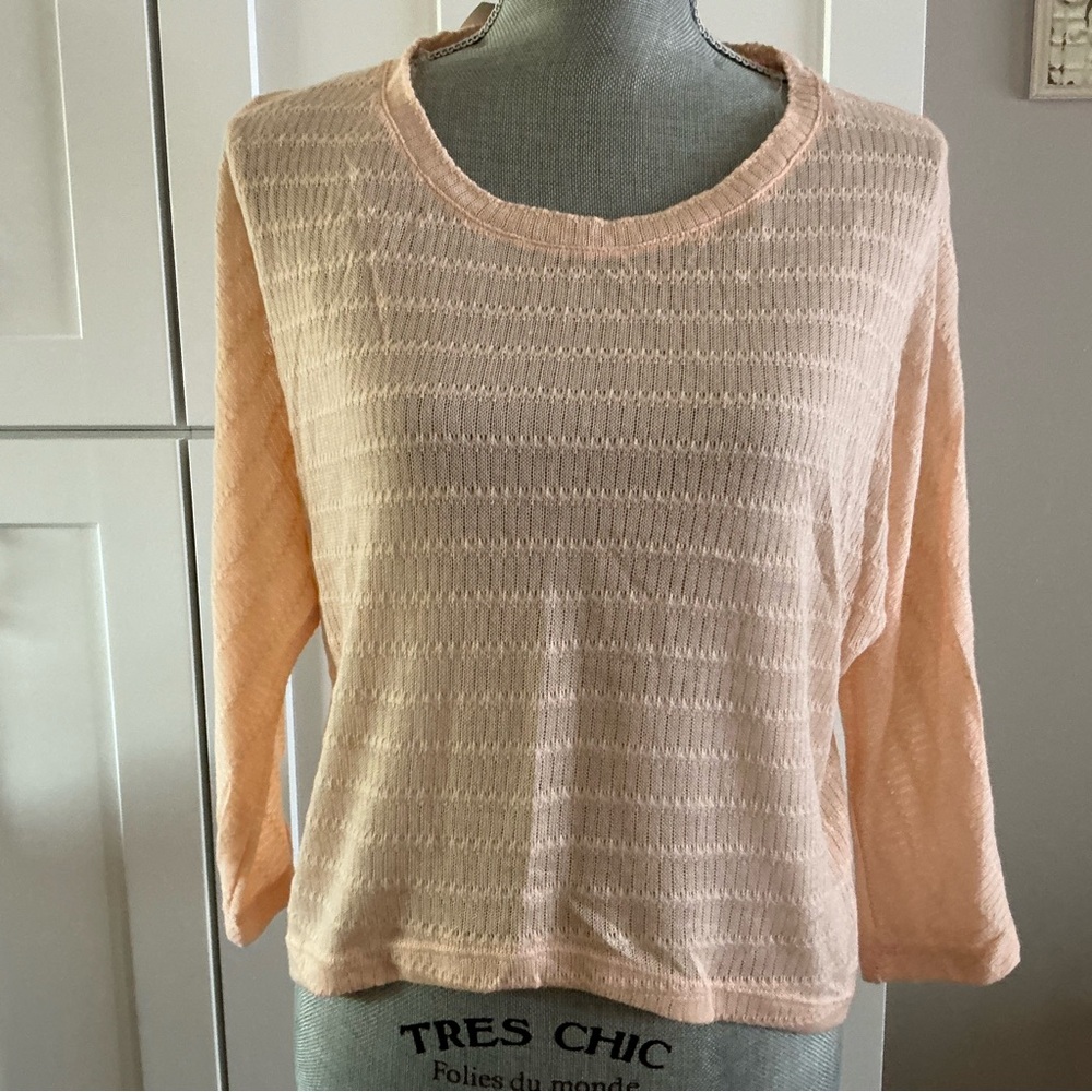 Chloe K mesh knit scoop neck dolman sleeve pullover sweater hi low peach size XS